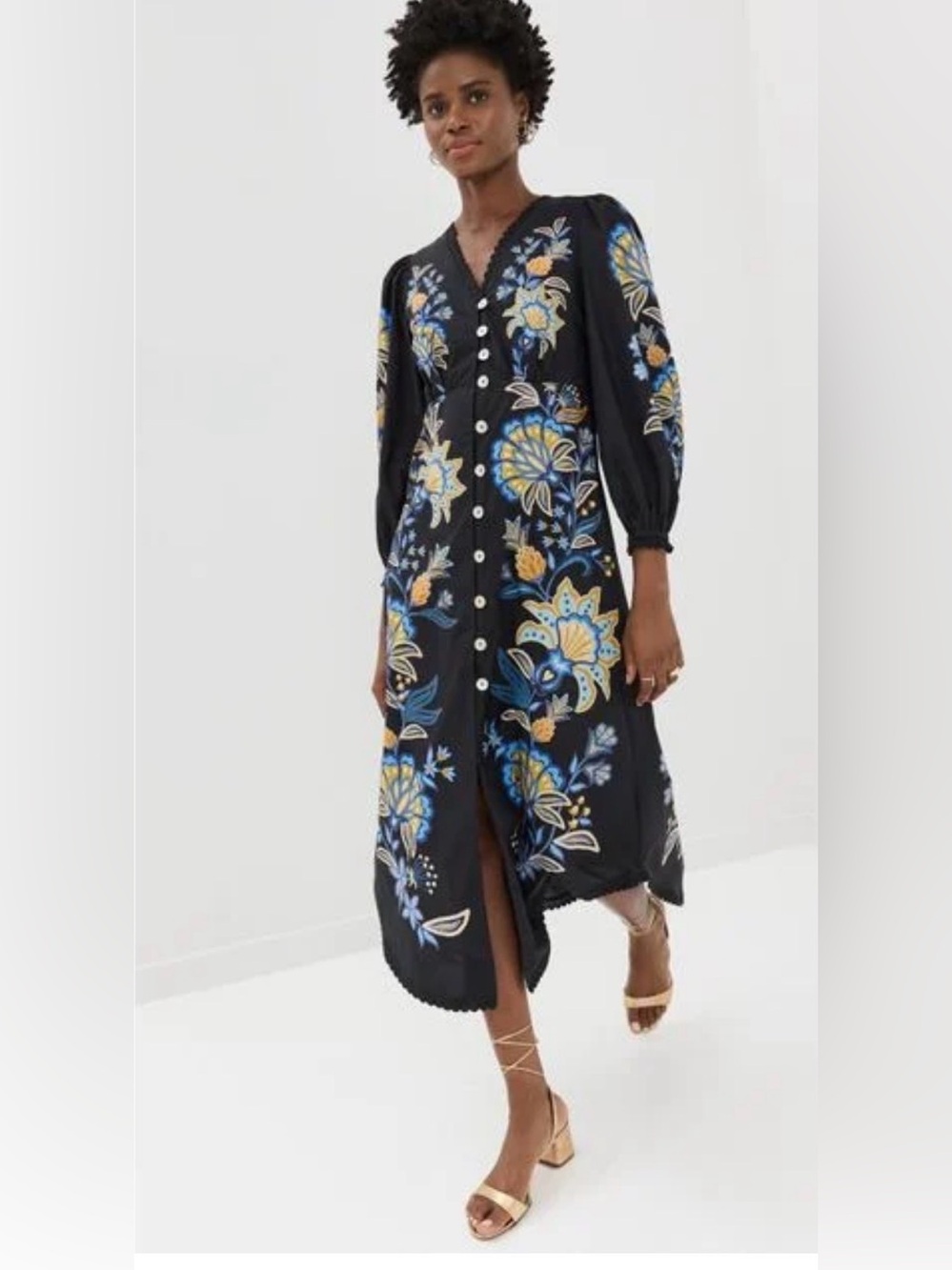 Farm Rio Stitched Garden Black Midi Dress - Sz M NWOT.